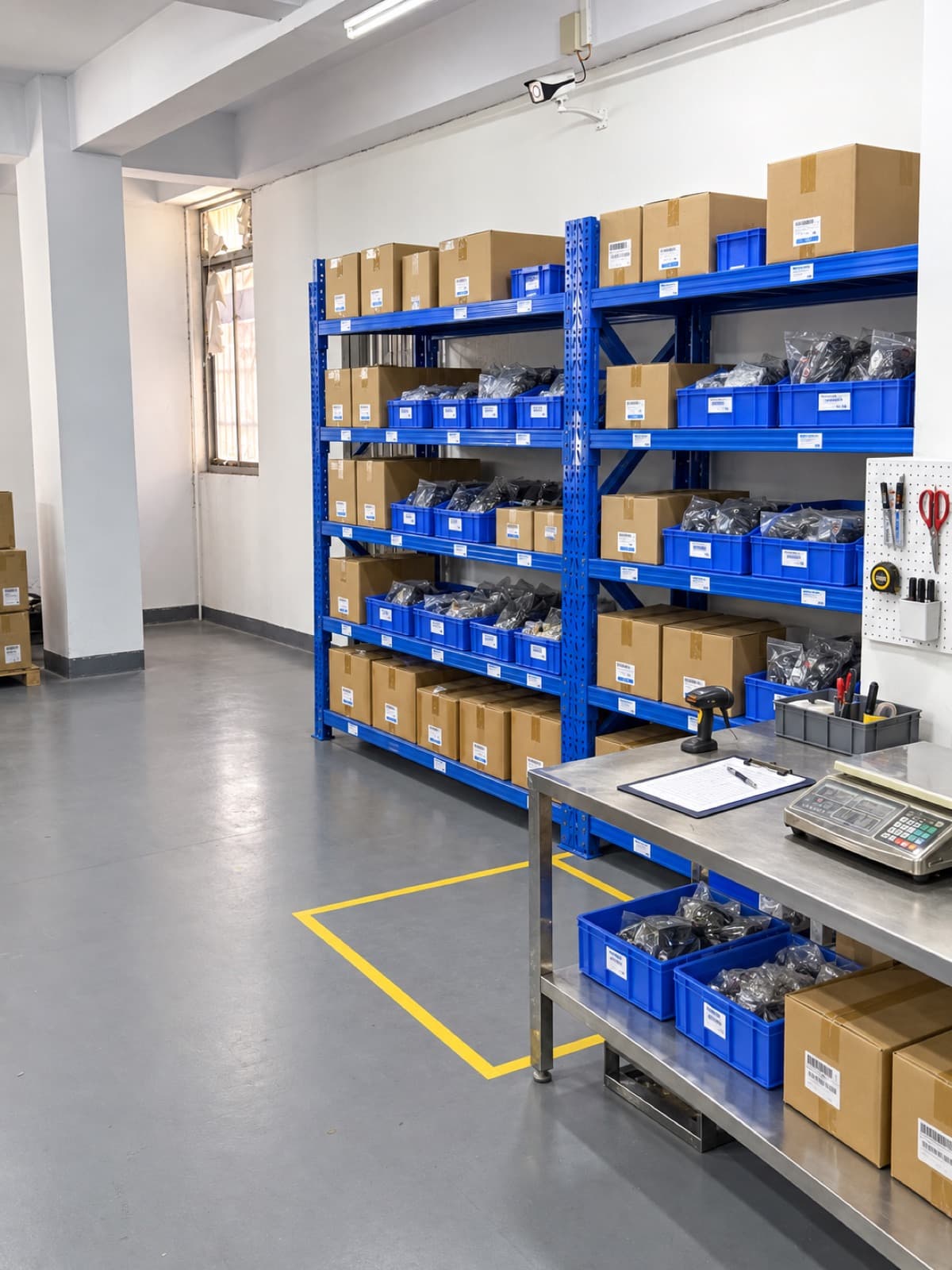 Component shelves and a receiving workbench